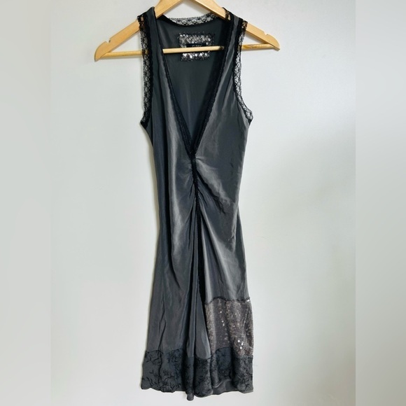 Please 100% silk made in Italy slip on dress with sequins and lace - Picture 7 of 11